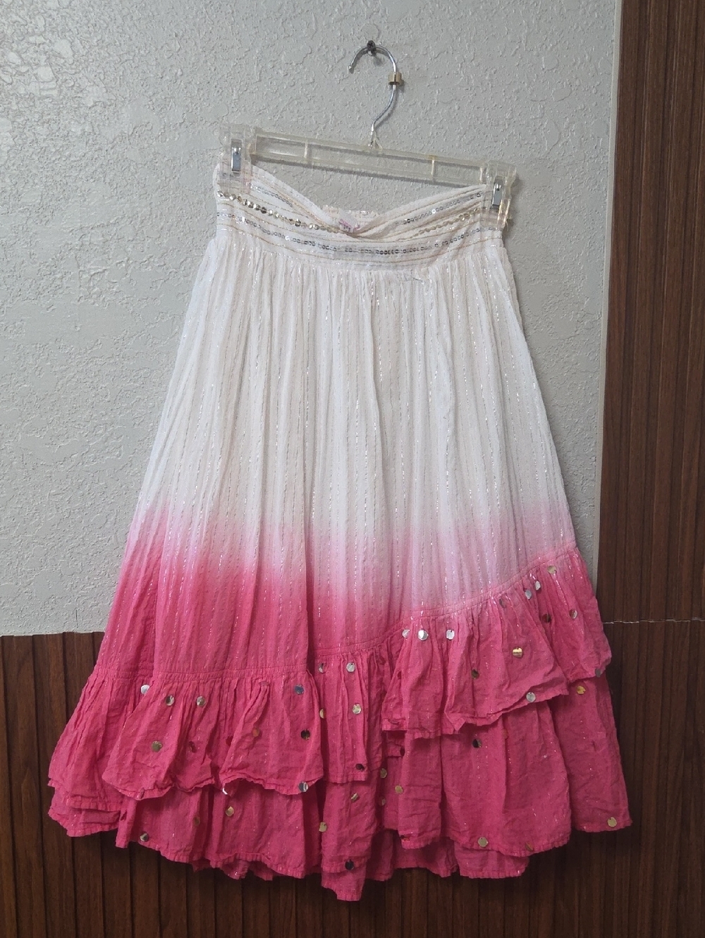 Justice Pink and White Ombre Tiered Sequin Skirt